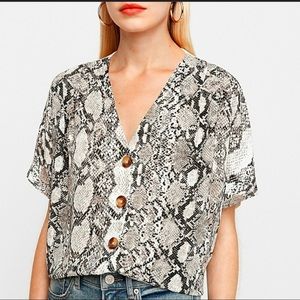 Express Printed button front dolman tee